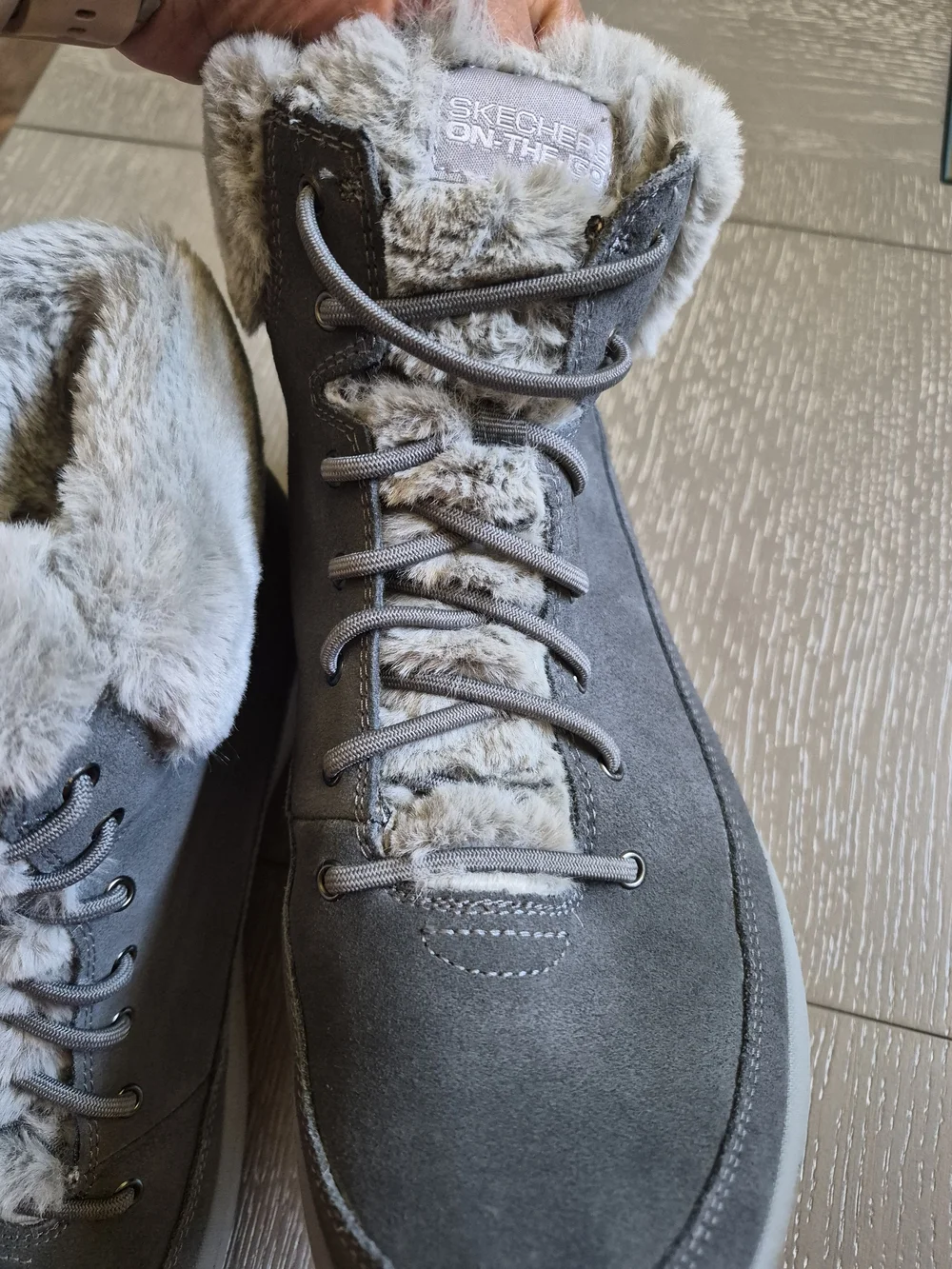 Skechers Winter Chill Gray Suede Faux-Fur Lined Lace-Up Winter Boots